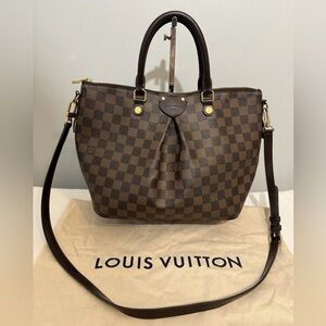 Louis Vuitton Sienna MM Damier Ebene Satchel Crossbody Bag & Dust Bag
